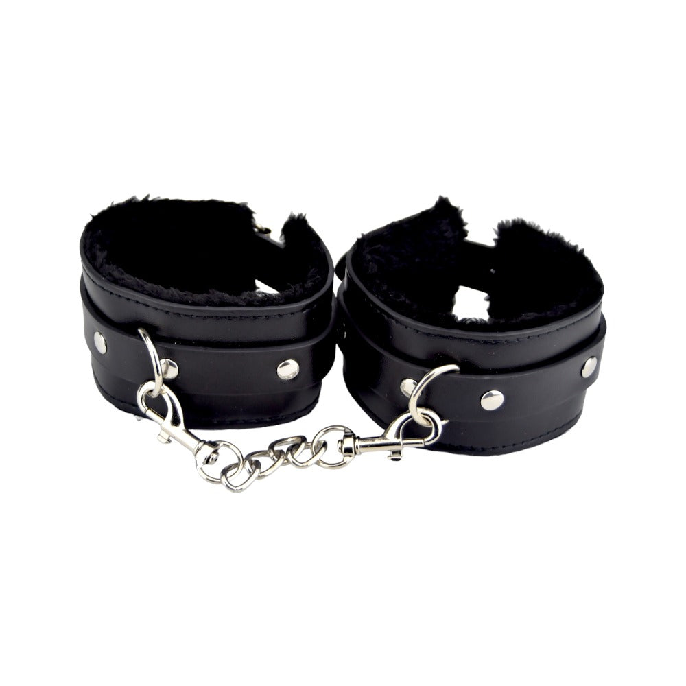 Bound to Please – Plüsch-Handfesseln mit Fellbesatz, schwarz