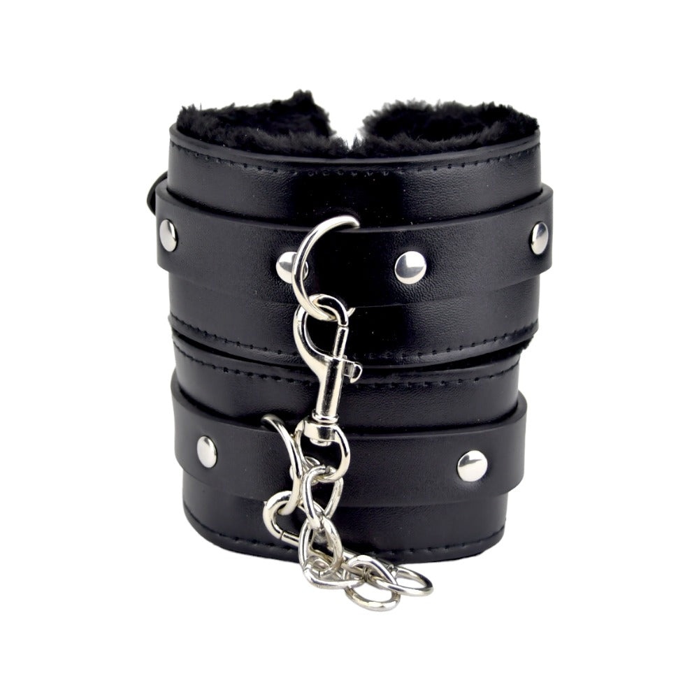 Bound to Please – Plüsch-Handfesseln mit Fellbesatz, schwarz