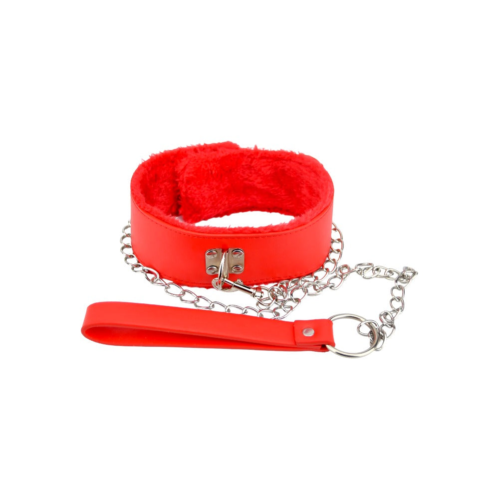 Bound to Please – Plüschhalsband mit Leine, rot