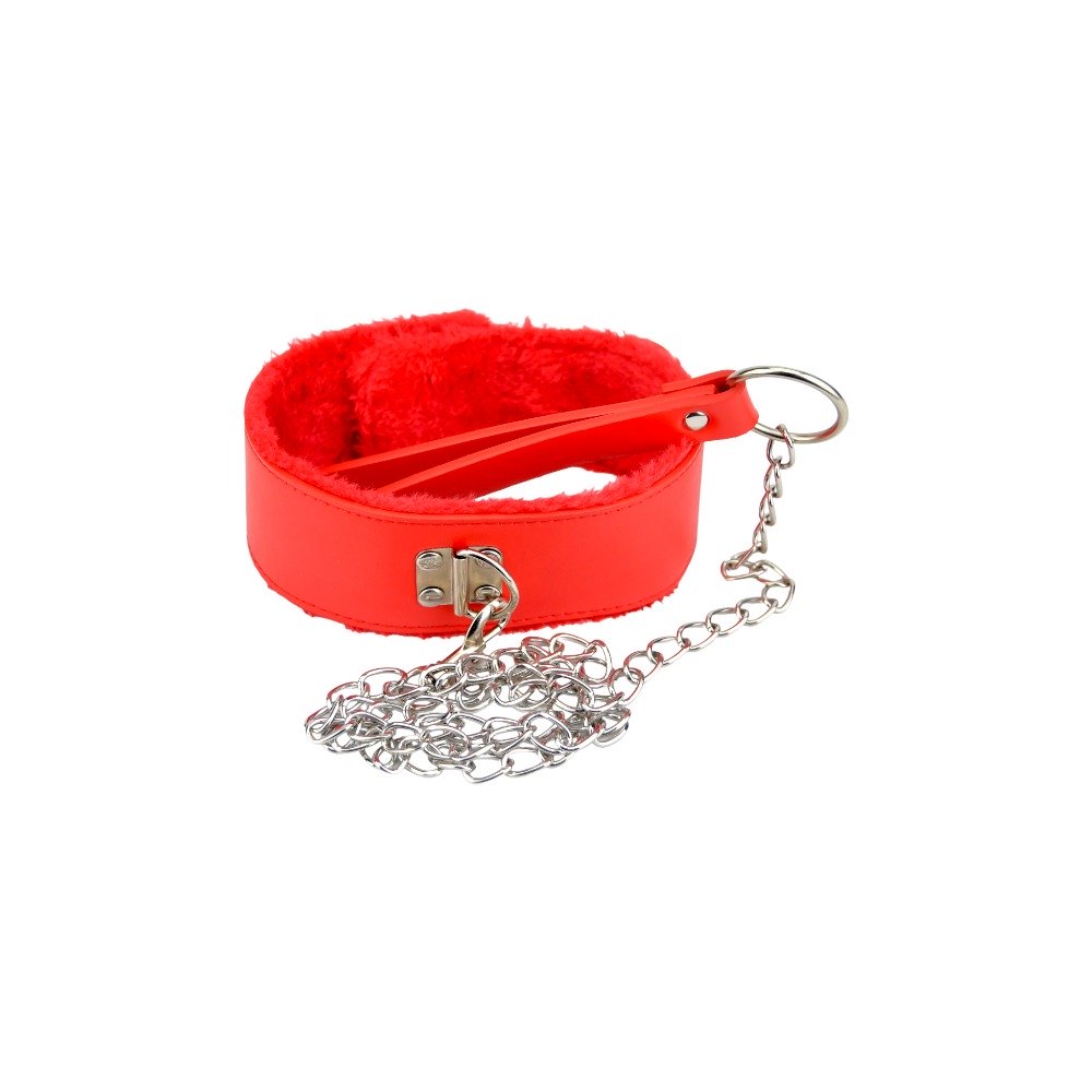 Bound to Please – Plüschhalsband mit Leine, rot