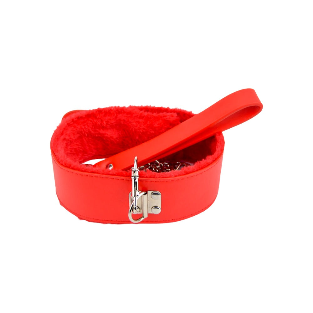 Bound to Please – Plüschhalsband mit Leine, rot