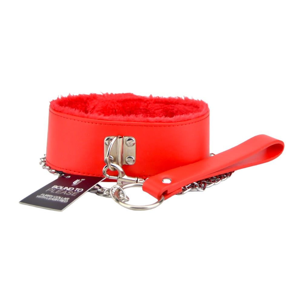 Bound to Please – Plüschhalsband mit Leine, rot