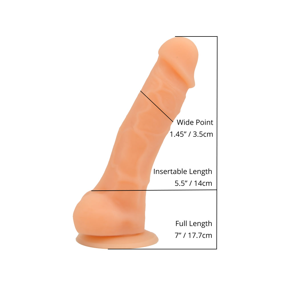 Loving Joy 18,5-cm-Dildo in realistischer Form aus Silikon mit Saugnapf und Hoden, Vanille