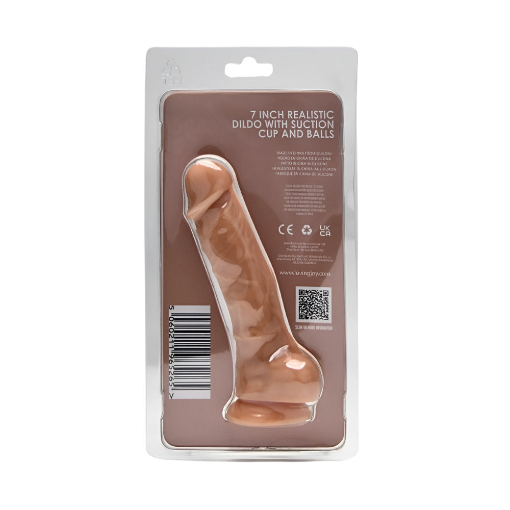 Loving Joy 18,5-cm-Dildo in realistischer Form aus Silikon mit Saugnapf und Hoden, Vanille