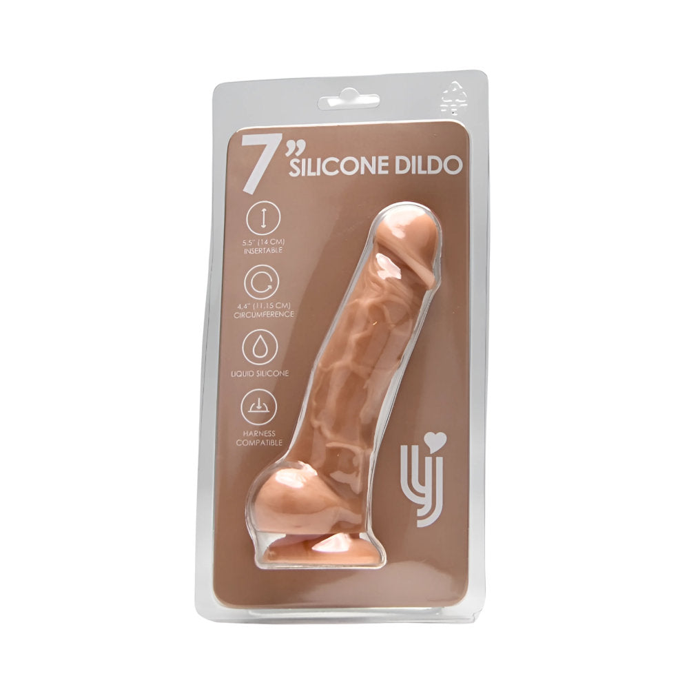 Loving Joy 18,5-cm-Dildo in realistischer Form aus Silikon mit Saugnapf und Hoden, Vanille