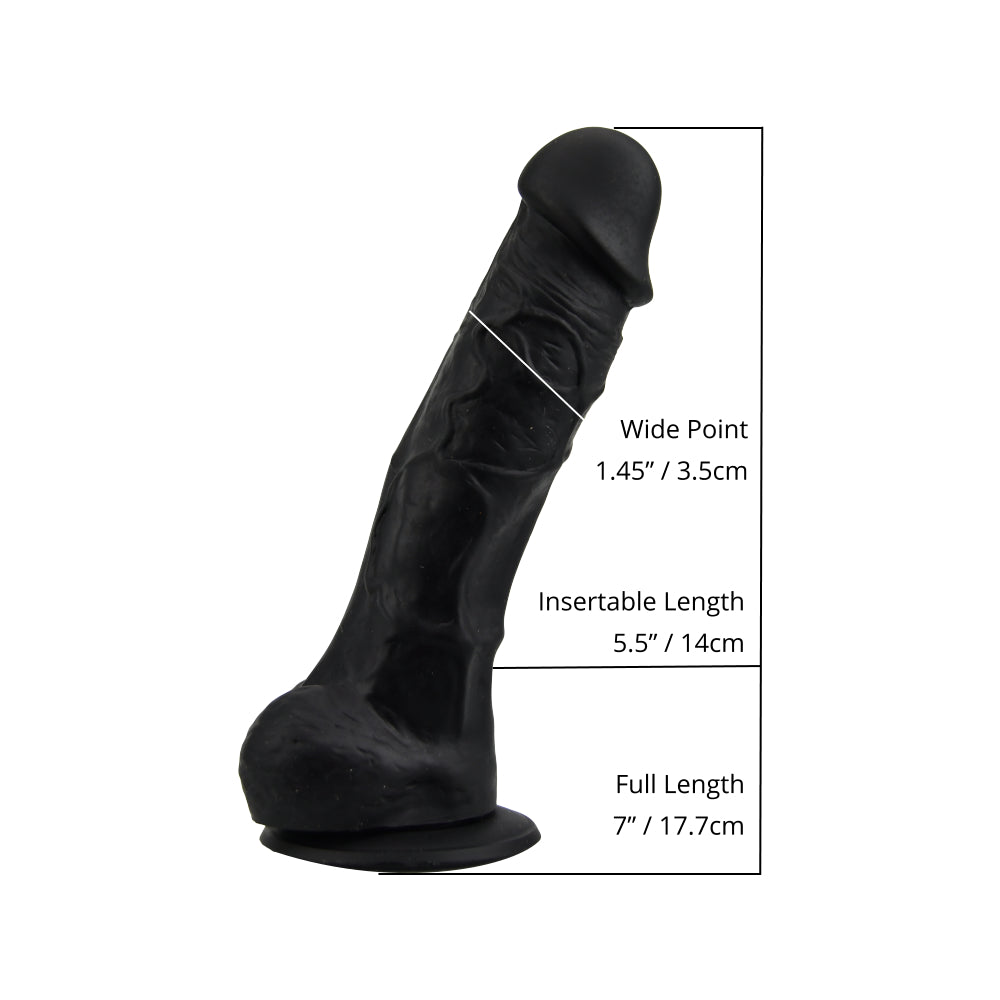 Loving Joy 18,5-cm-Dildo in realistischer Form aus Silikon mit Saugnapf und Hoden, schwarz