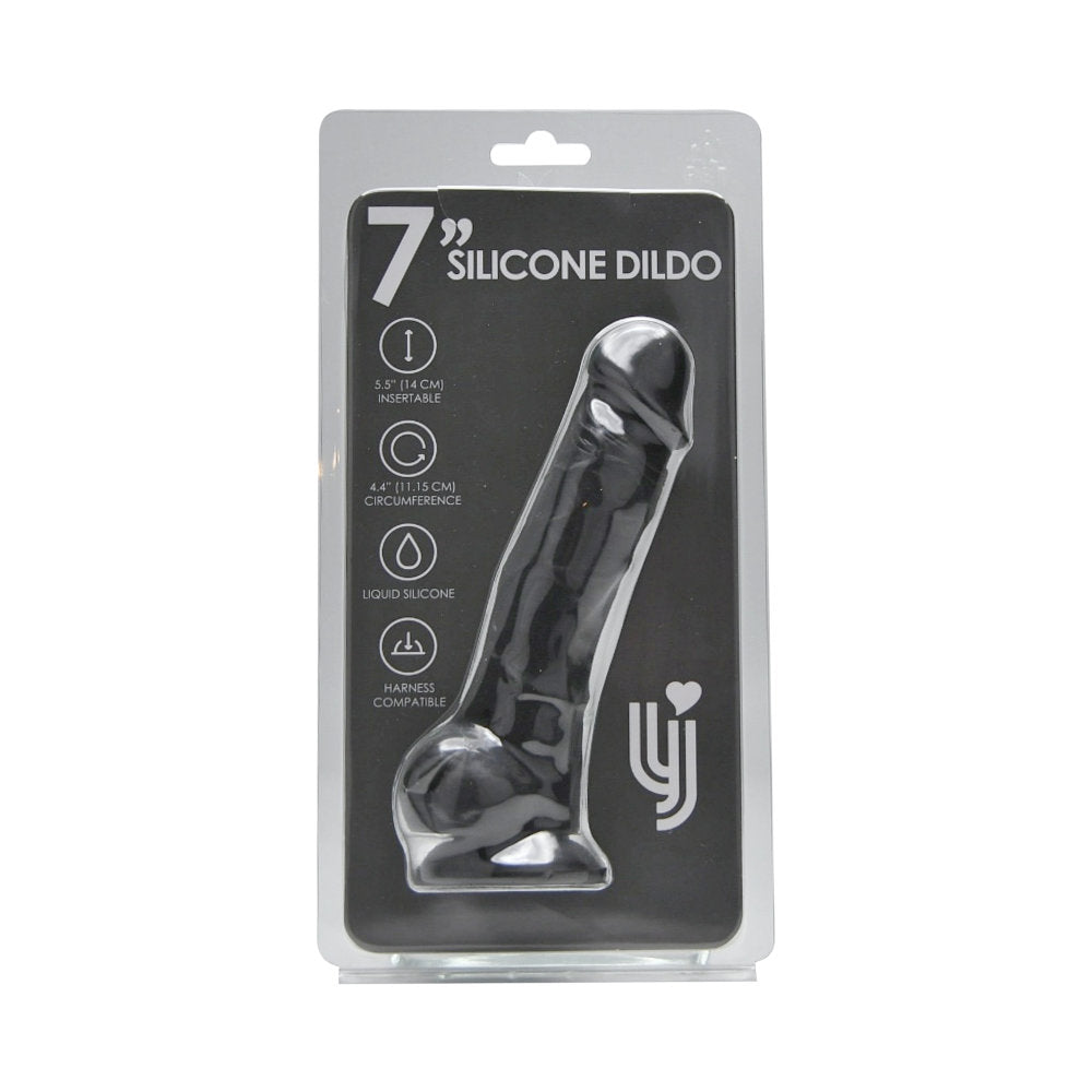 Loving Joy 18,5-cm-Dildo in realistischer Form aus Silikon mit Saugnapf und Hoden, schwarz