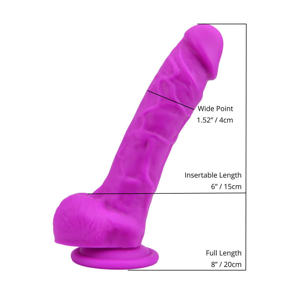 Loving Joy Dildo in realistischer Form aus Silikon mit Saugnapf und Hoden, lila (Modell mit nomineller Größe 20,32 cm)
