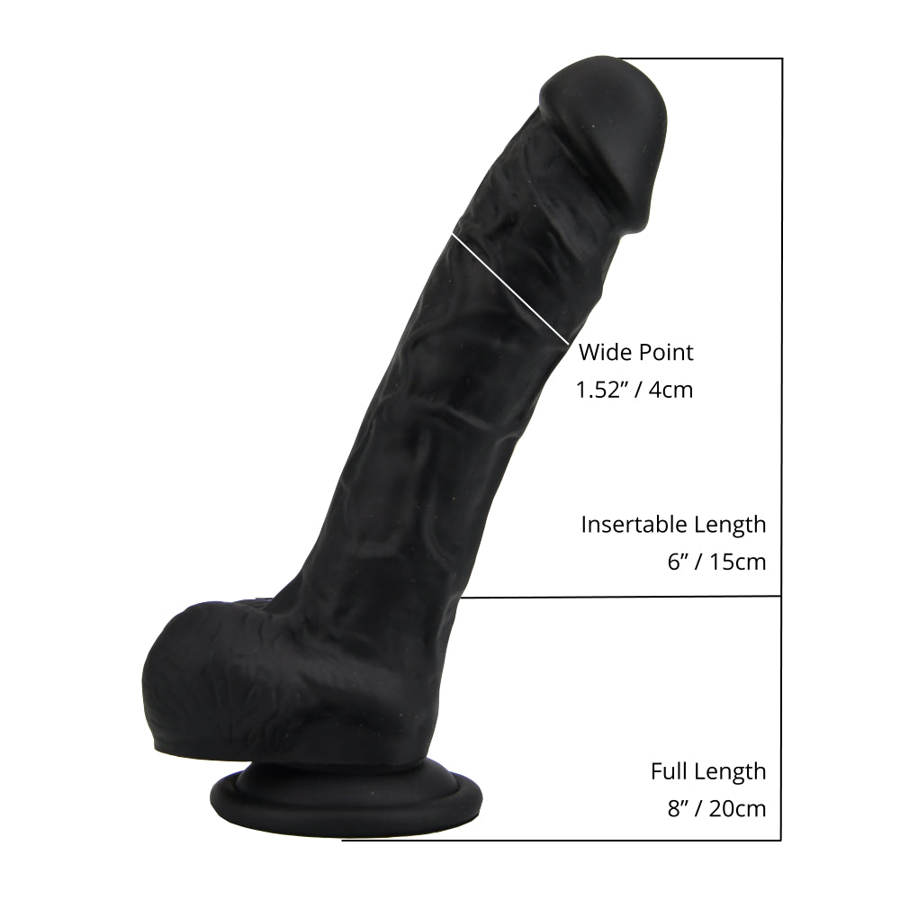 Loving Joy Dildo in realistischer Form aus Silikon mit Saugnapf und Hoden, schwarz (Modell mit nomineller Größe 20,32 cm)