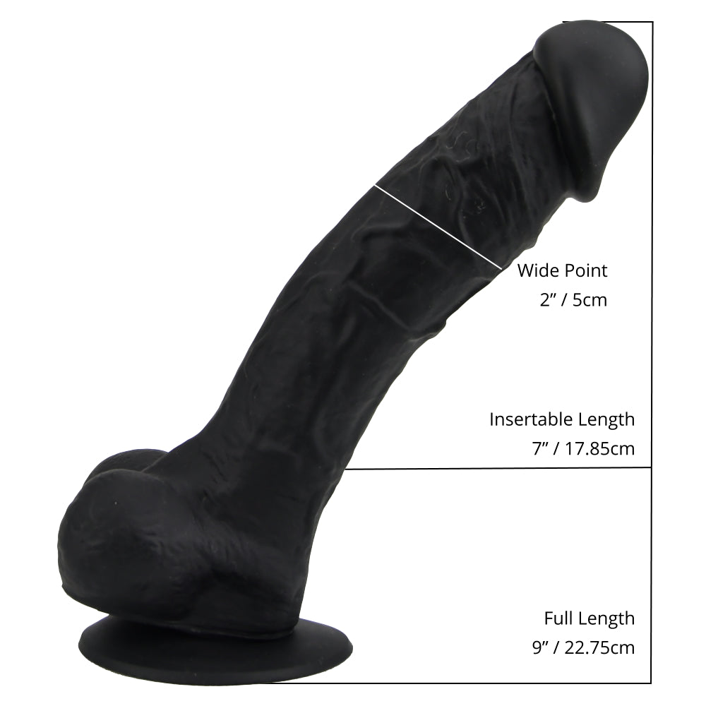 Loving Joy 23-cm-Dildo in realistischer Form aus Silikon mit Saugnapf und Hoden, schwarz
