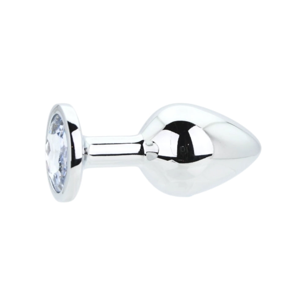 Toosh – Silberfarbener Metall-Analplug mit klarem Stein, mittelgroß