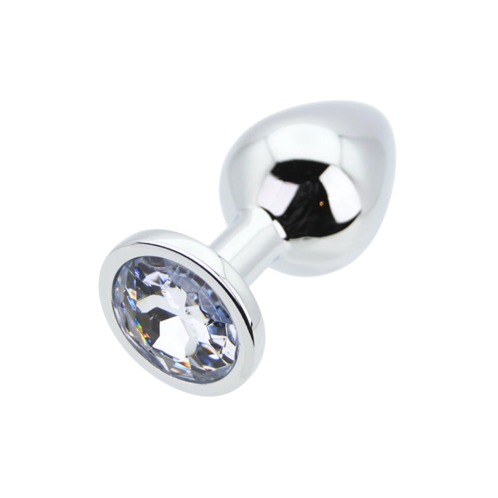 Toosh – Silberfarbener Metall-Analplug mit klarem Stein, mittelgroß
