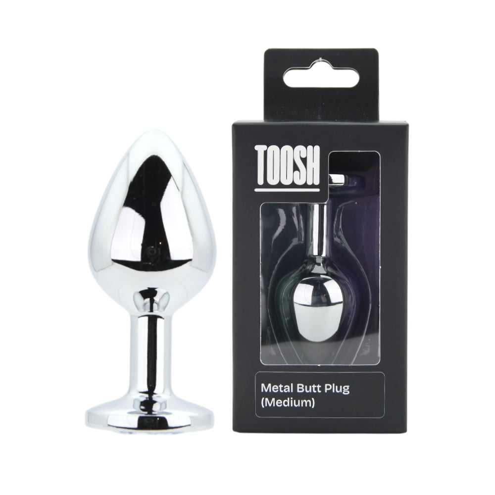 Toosh – Silberfarbener Metall-Analplug mit klarem Stein, mittelgroß