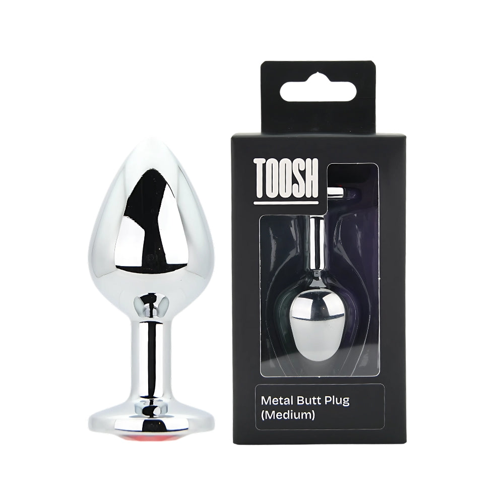 Toosh – Silberfarbener Metall-Analplug mit rotem Stein, mittelgroß