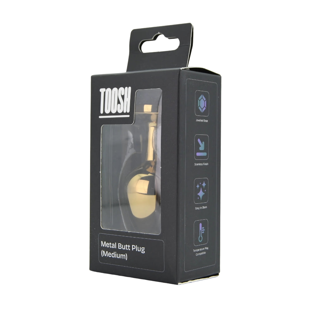 Toosh – Goldfarbener Metall-Analplug mit rosa Stein, mittelgroß