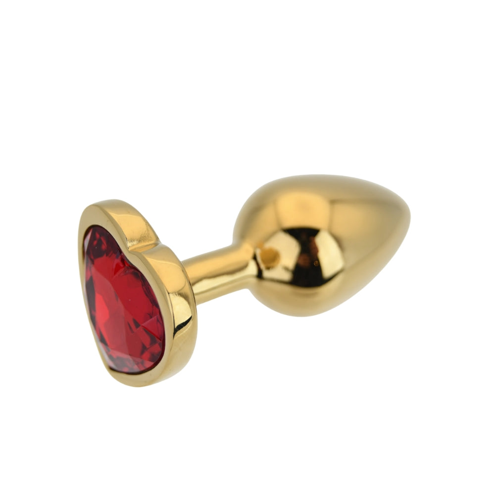 Toosh Herzförmiger goldener Analplug mit rotem Stein, klein
