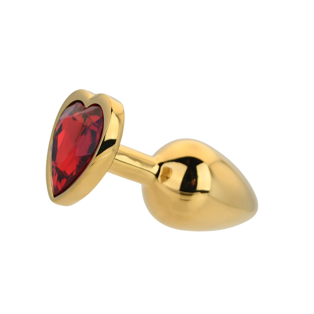Toosh Herzförmiger goldener Analplug mit rotem Stein, klein