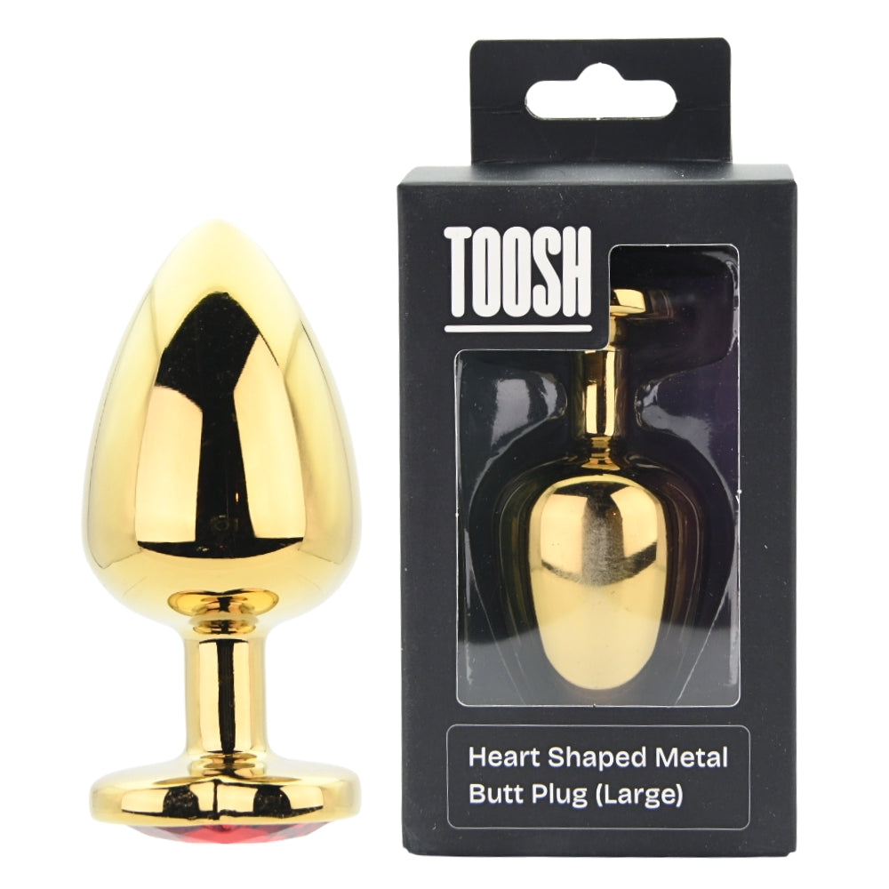 Toosh Herzförmiger goldener Analplug mit rotem Stein, groß