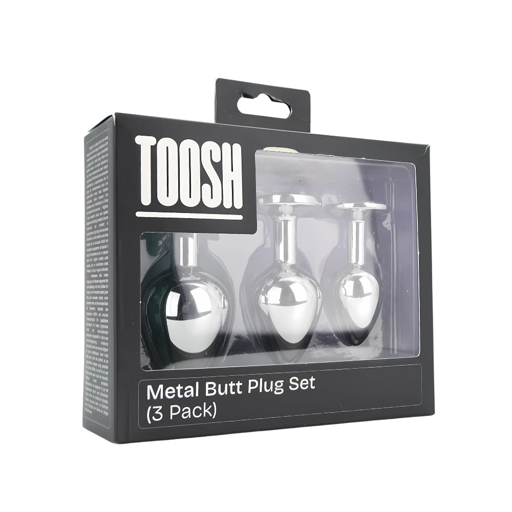 Toosh Metall-Analplug Silber, 3er-Set mit klaren Steinen