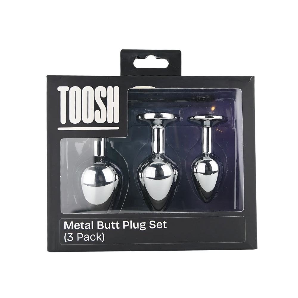 Toosh Metall-Analplug Silber, 3er-Set mit klaren Steinen