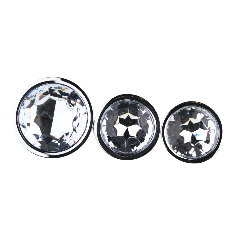 Toosh Metall-Analplug Silber, 3er-Set mit klaren Steinen