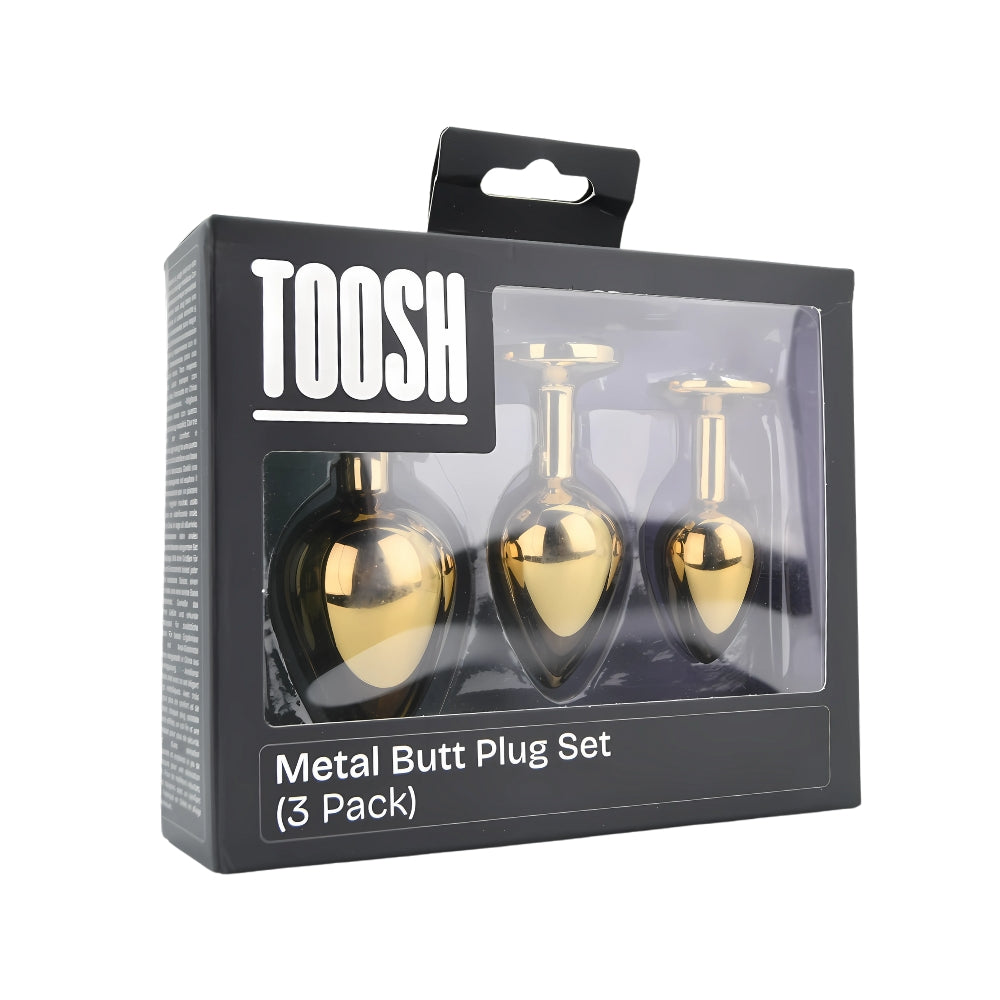 Toosh Metall-Analplug-Set Gold mit 3 Stück und klaren Steinen