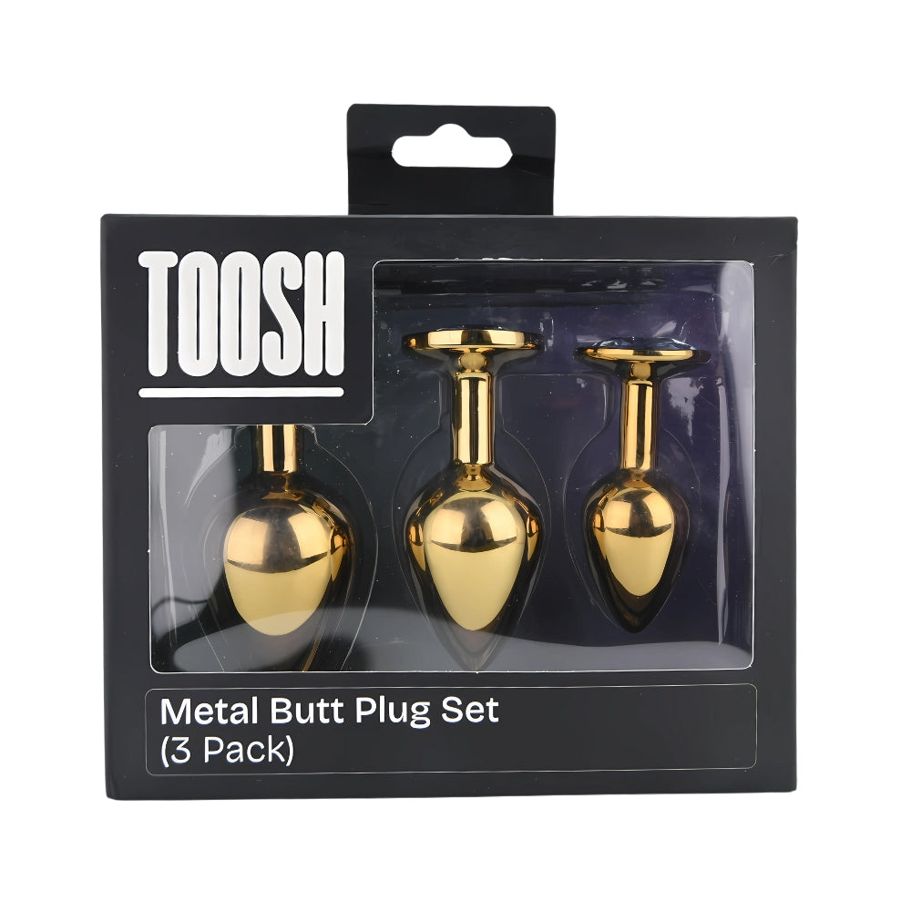 Toosh Metall-Analplug-Set Gold mit 3 Stück und klaren Steinen