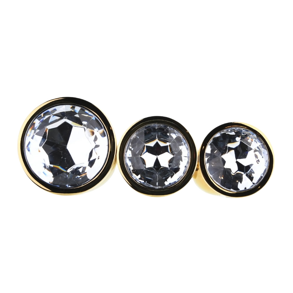 Toosh Metall-Analplug-Set Gold mit 3 Stück und klaren Steinen