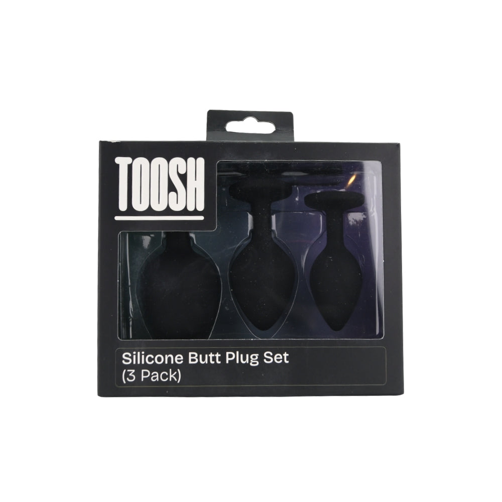 Toosh Silikon-Analplug, schwarz, 3er-Set mit klaren Steinen