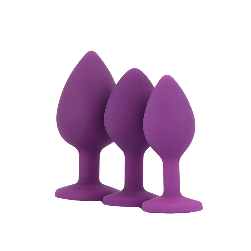 Toosh Silikon-Analplug Lila, 3er-Set mit klaren Steinen
