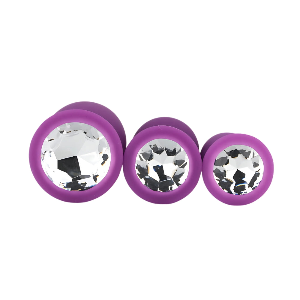 Toosh Silikon-Analplug Lila, 3er-Set mit klaren Steinen