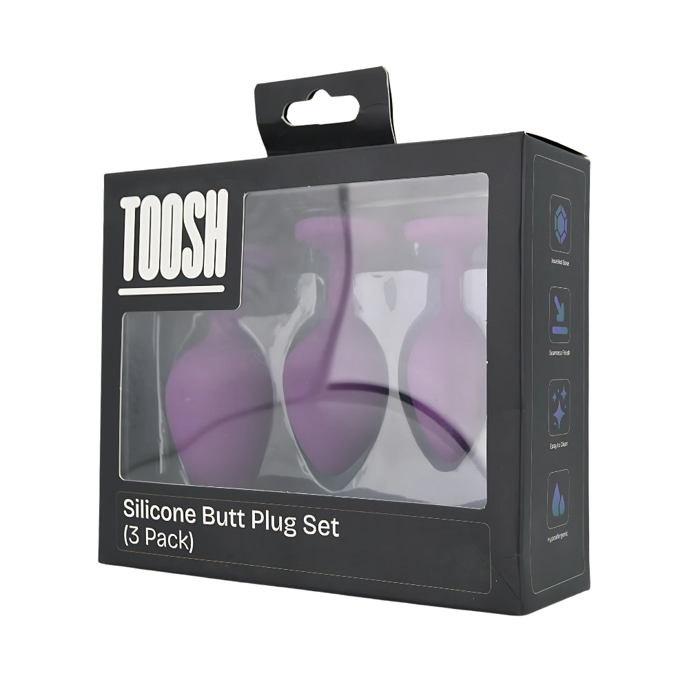 Toosh Silikon-Analplug Lila, 3er-Set mit klaren Steinen