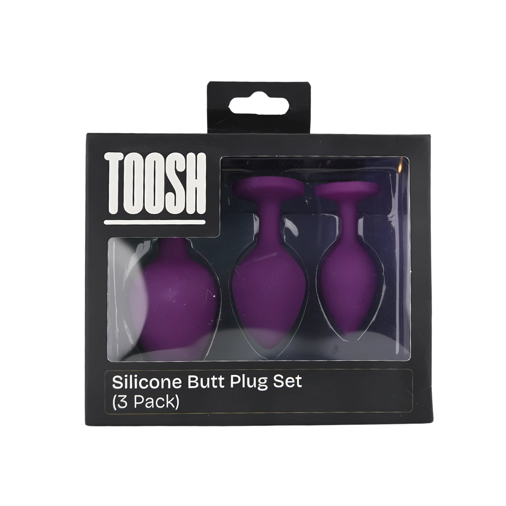 Toosh Silikon-Analplug Lila, 3er-Set mit klaren Steinen