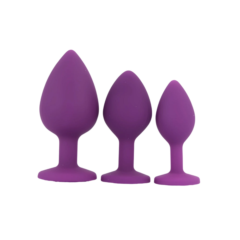Toosh Silikon-Analplug Lila, 3er-Set mit klaren Steinen