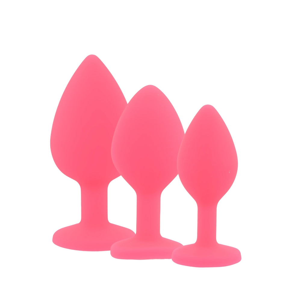 Toosh Silikon-Analplug, rosa, 3er-Set mit klaren Steinen
