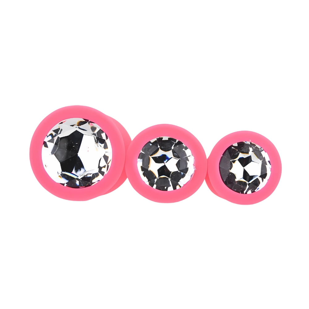 Toosh Silikon-Analplug, rosa, 3er-Set mit klaren Steinen