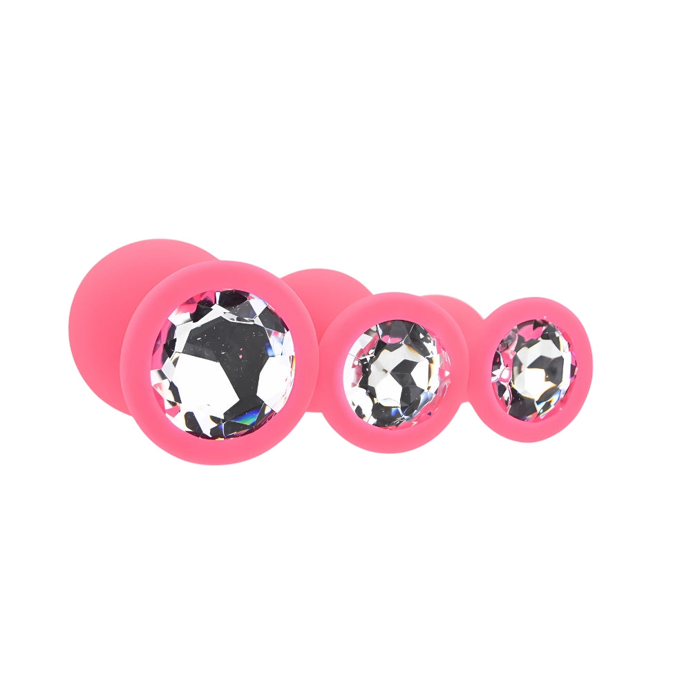 Toosh Silikon-Analplug, rosa, 3er-Set mit klaren Steinen