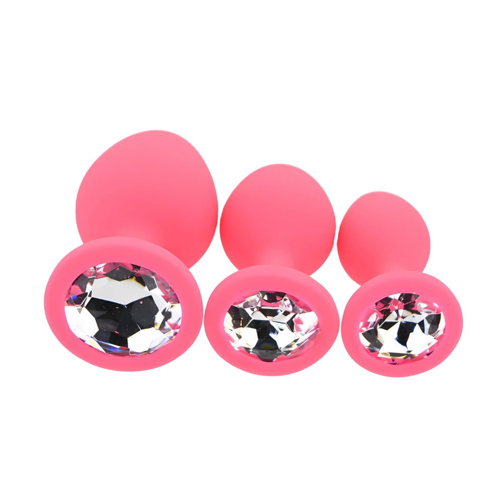 Toosh Silikon-Analplug, rosa, 3er-Set mit klaren Steinen