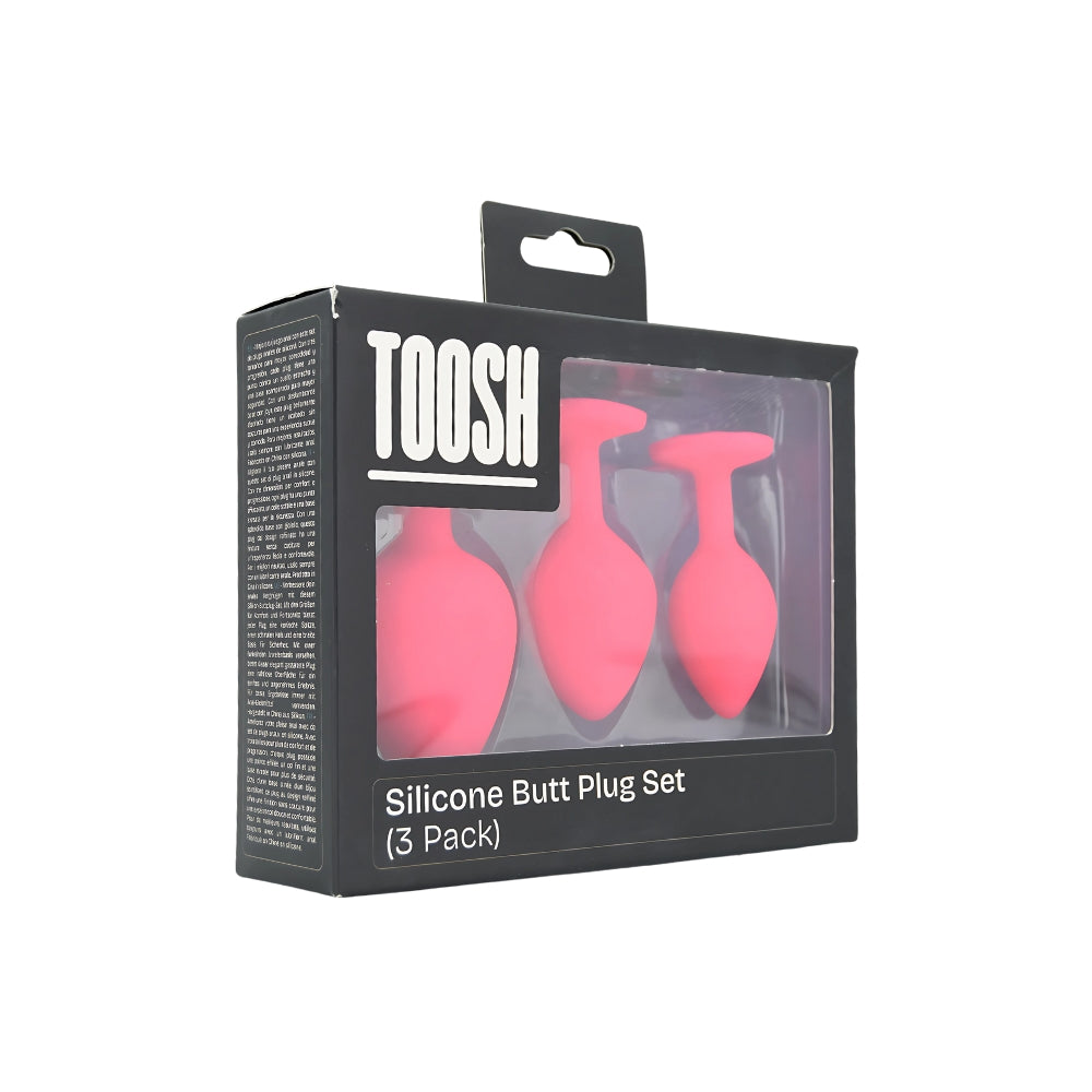 Toosh Silikon-Analplug, rosa, 3er-Set mit klaren Steinen