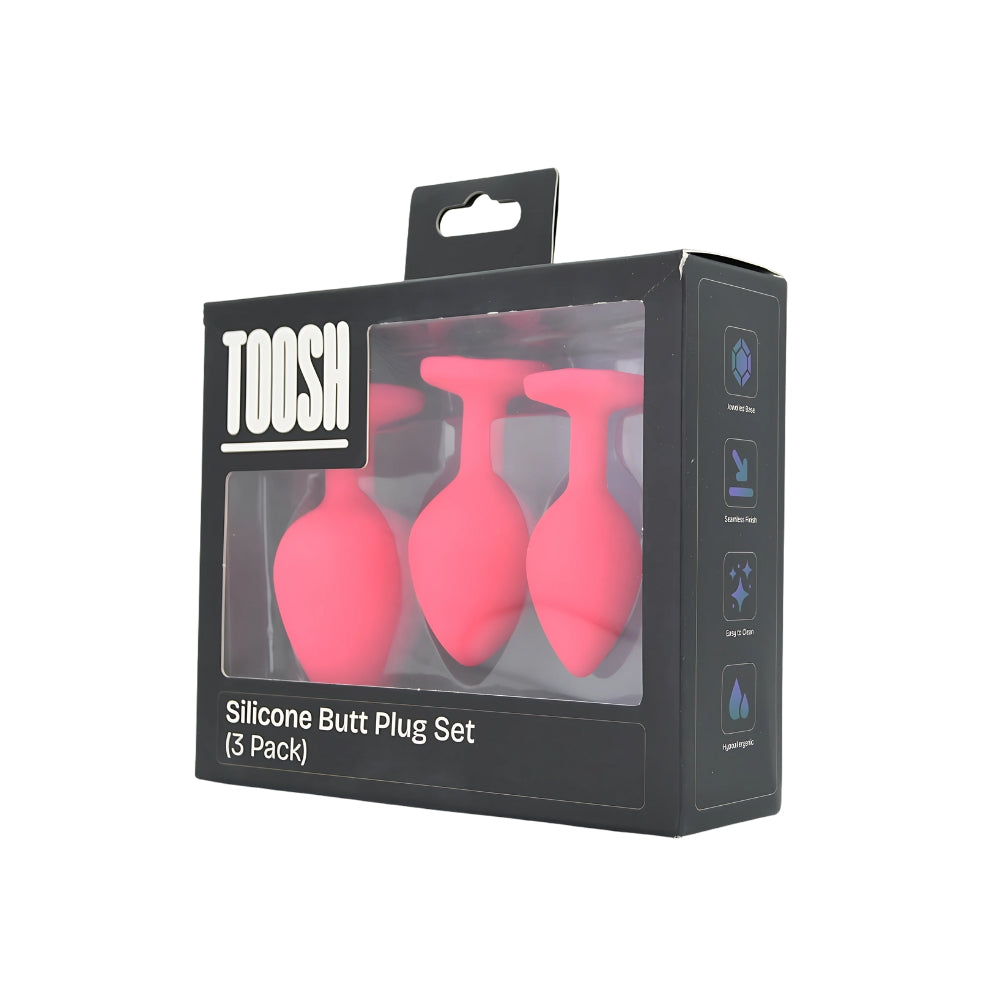 Toosh Silikon-Analplug, rosa, 3er-Set mit klaren Steinen