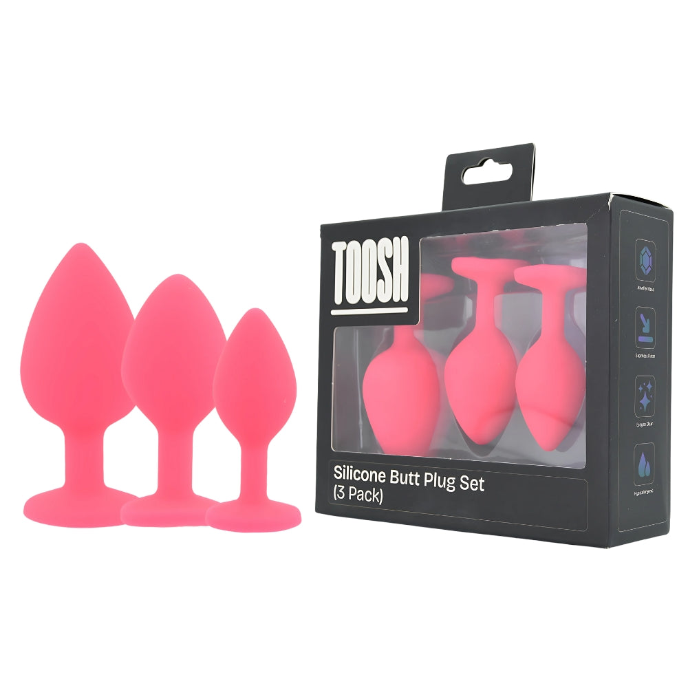 Toosh Silikon-Analplug, rosa, 3er-Set mit klaren Steinen