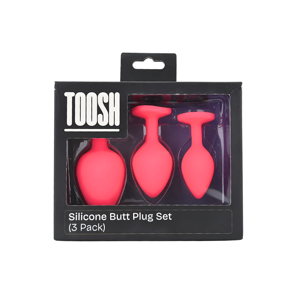 Toosh Silikon-Analplug, rosa, 3er-Set mit klaren Steinen