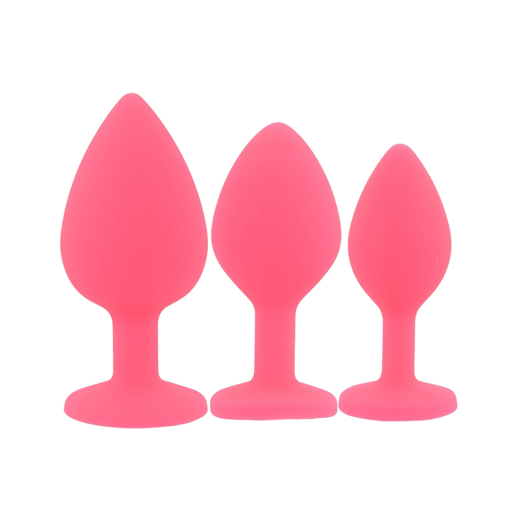 Toosh Silikon-Analplug, rosa, 3er-Set mit klaren Steinen