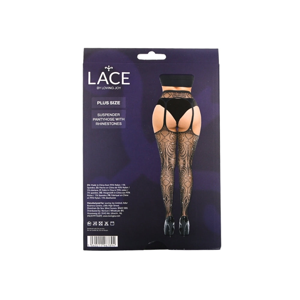 Lace by LJ – Strumpfhalter-Strumpfhose mit Strasssteinen in großen Größen