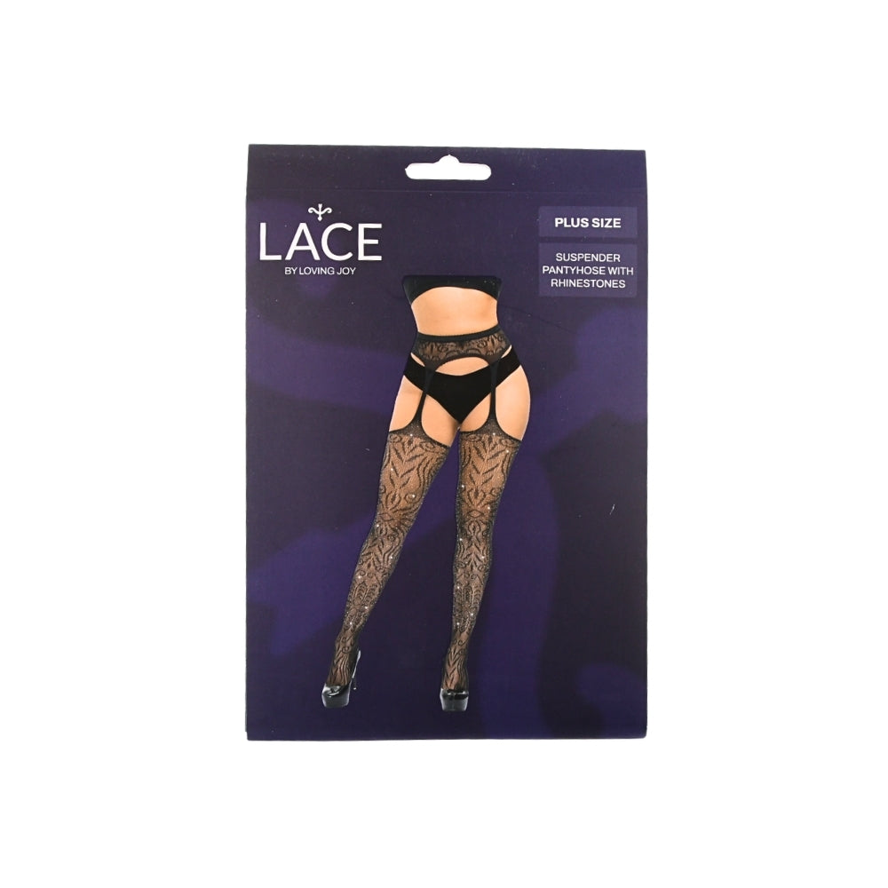 Lace by LJ – Strumpfhalter-Strumpfhose mit Strasssteinen in großen Größen