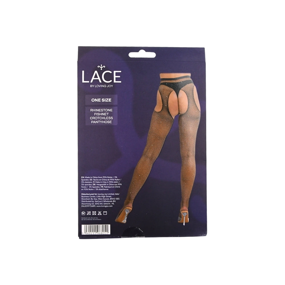 Lace by LJ Strass-Netzstrumpfhose mit offenem Schritt, schwarz