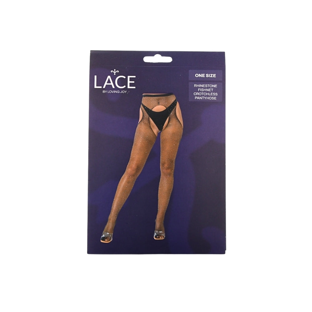 Lace by LJ Strass-Netzstrumpfhose mit offenem Schritt, schwarz