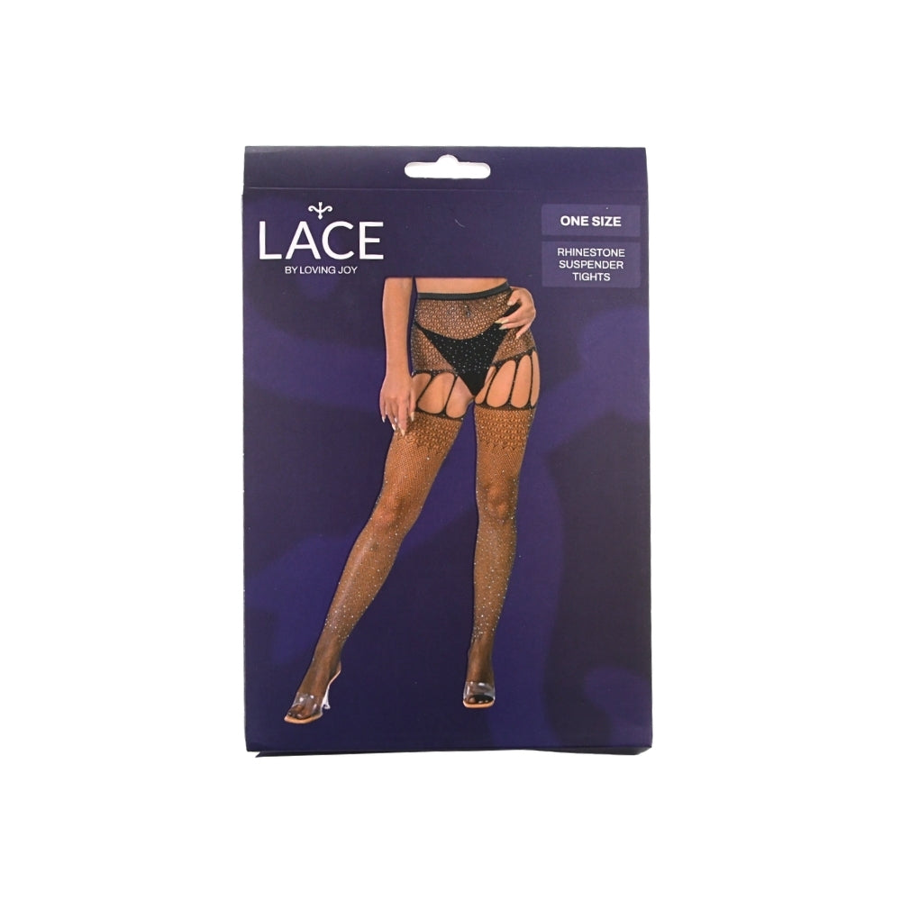 Lace by LJ Strumpfhalter-Strumpfhose mit Strasssteinen, schwarz