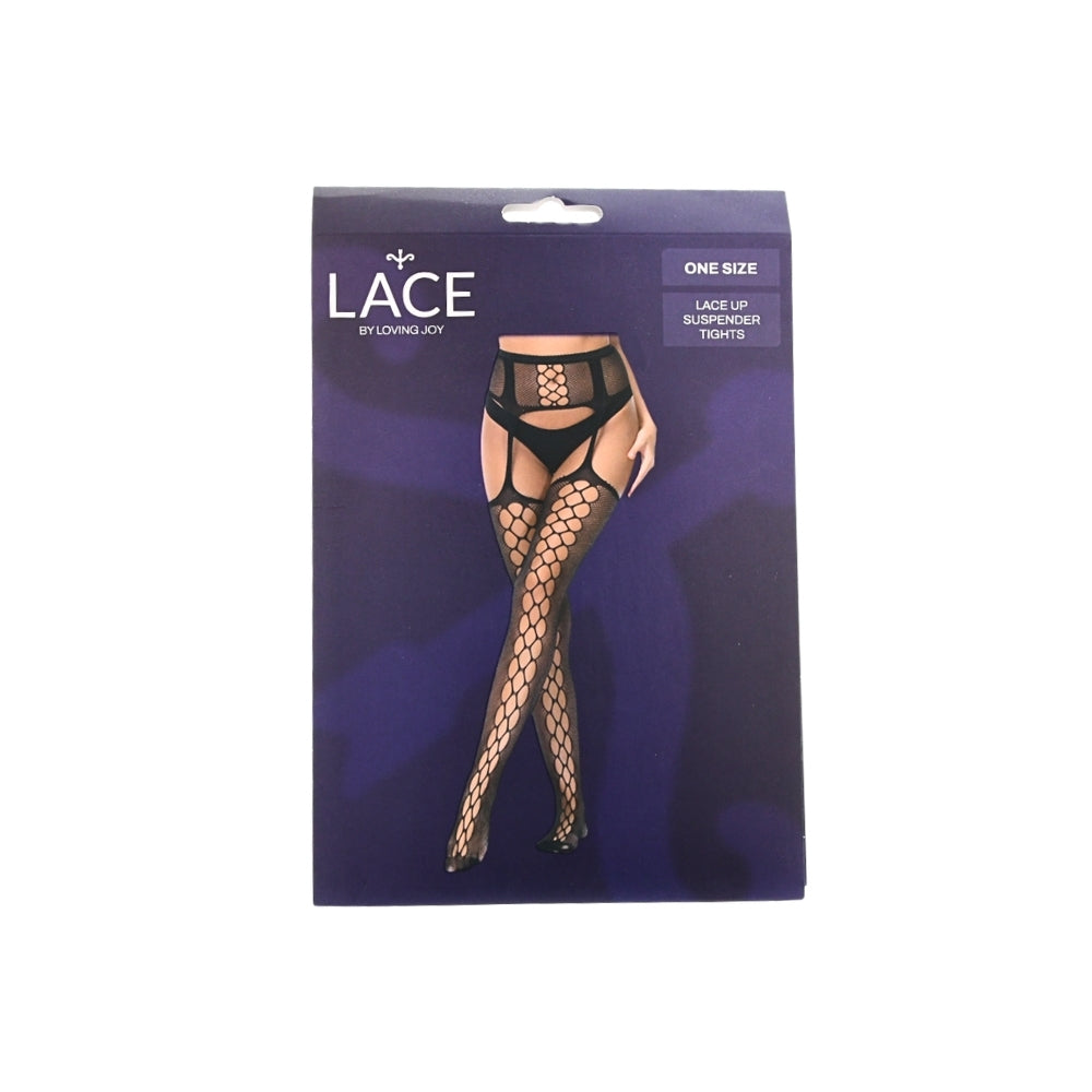 Lace by LJ – Strumpfhalter-Strumpfhose mit Schnürung, schwarz
