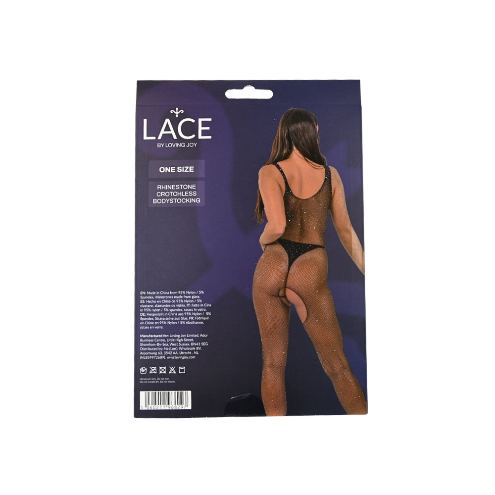 Lace by LJ Strass-Bodystocking mit offenem Schritt, schwarz